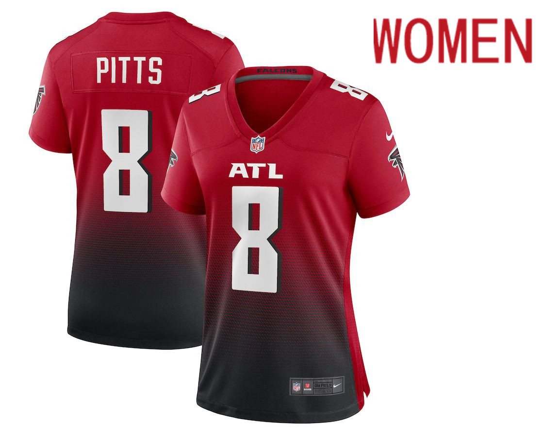 Women Atlanta Falcons #8 Kyle Pitts Nike Red 2021 NFL Draft First Round Pick Alternate Player Game Jersey
